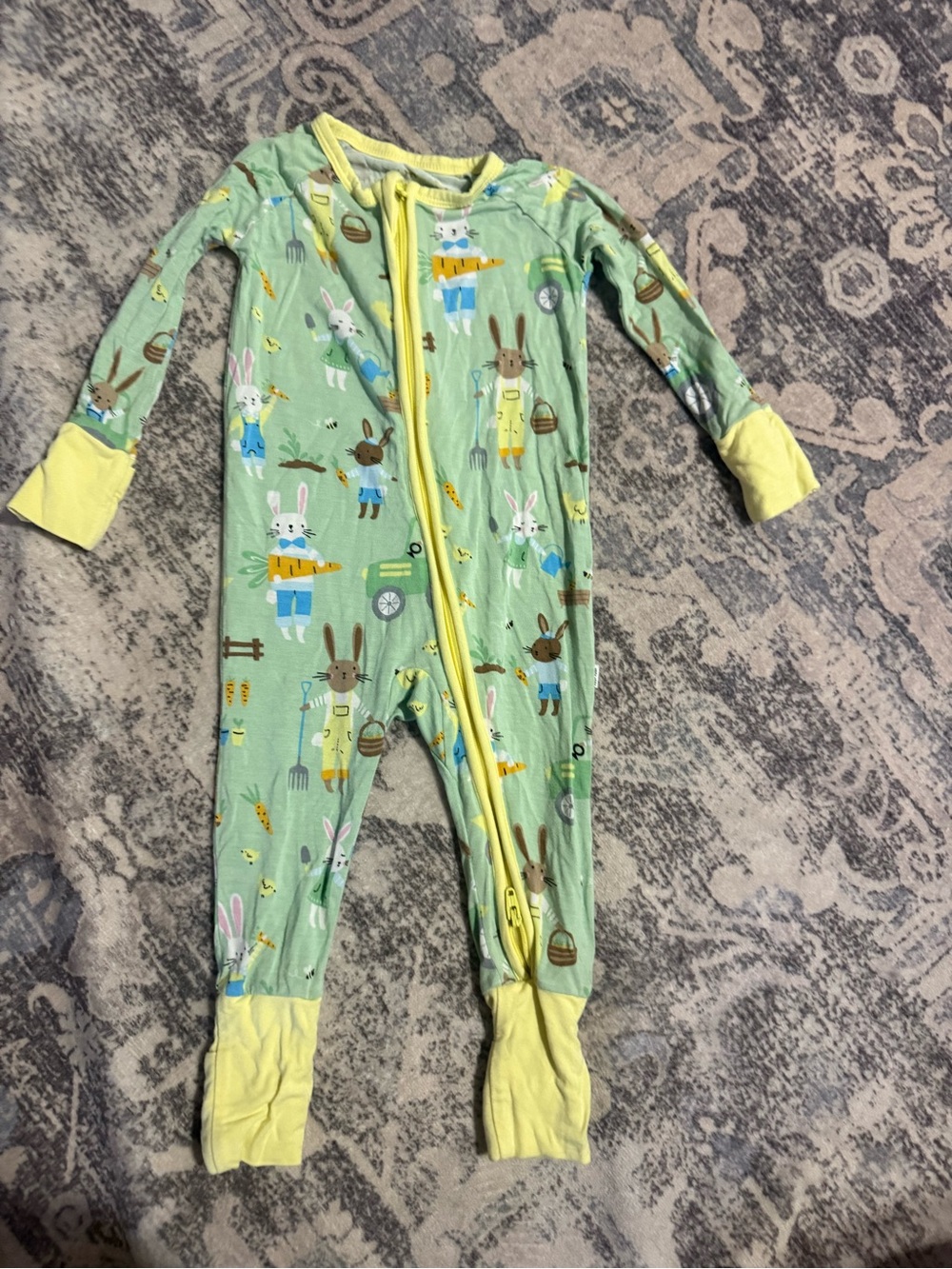 Little Sleepies Mint Green Bunny Farm Print Pajamas with Yellow Trim